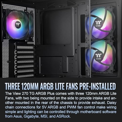 Thermaltake View 270 Plus TG ARGB Black Mid Tower E ATX Case; 3x120mm ARGB Fans Included; Support Up to 360mm Radiator; Front & Side Dual Tempered Glass Panel; CA 1Y7 00M1WN 01; 3 Year Warranty