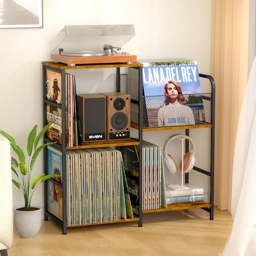 ThreeHio Record Player Stand  Turntable Stand with Vinyl Storage Holds up to 300  Albums  Storage Cabinet for Vinyl Records  Record Player Table for Living Room