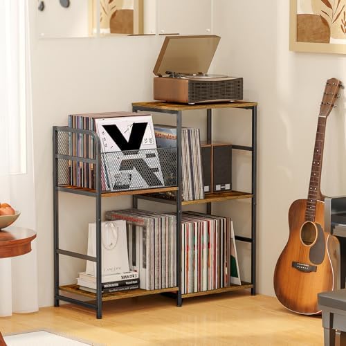 ThreeHio Record Player Stand  Turntable Stand with Vinyl Storage Holds up to 300  Albums  Storage Cabinet for Vinyl Records  Record Player Table for Living Room