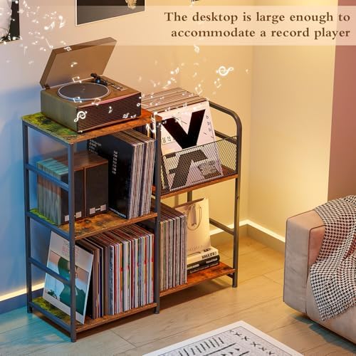 ThreeHio Record Player Stand  Turntable Stand with Vinyl Storage Holds up to 300  Albums  Storage Cabinet for Vinyl Records  Record Player Table for Living Room