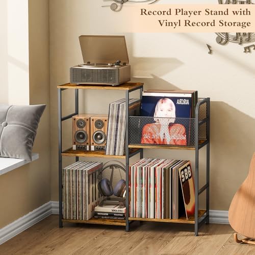 ThreeHio Record Player Stand  Turntable Stand with Vinyl Storage Holds up to 300  Albums  Storage Cabinet for Vinyl Records  Record Player Table for Living Room