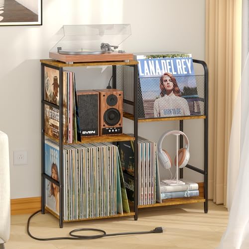 ThreeHio Record Player Stand  Turntable Stand with Vinyl Storage Holds up to 300  Albums  Storage Cabinet for Vinyl Records  Record Player Table for Living Room