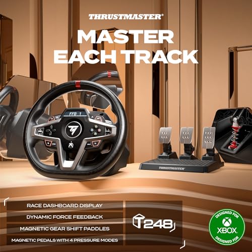 Thrustmaster T248 Racing Wheel & Magnetic Pedals for Xbox Series X S  Xbox One & PC   Hybrid Drive Force Feedback  Magnetic Paddle Shifters and Interactive Display