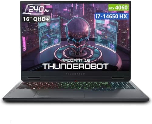 Thunderobot Radiant 16 4060 2 5K Gaming Laptop  16 WQXGA 240Hz Display  14th Gen i7 14650HX  GeForce RTX 4060  32GB DDR5 RAM  1TB PCIe SSD  RGB Backlit Keyboard  Wi Fi 6  Win 11  Gray