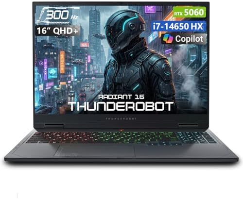 Thunderobot Radiant 16 5060 - Portátil para juegos, pantalla QHD+ 300Hz 2.5K de 16 pulgadas, Core i7-14650HX, NVIDIA GeForce RTX 5060, 32 GB DDR5 RAM, SSD de 1 TB, teclado retroiluminado RGB, Wi-Fi 6