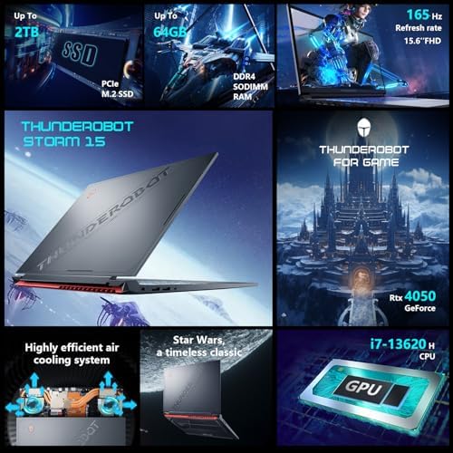 Thunderobot Storm 15 4050 Gaming Laptop  Intel Core i7 13620H  GeForce RTX 4050  15 6 FHD 165Hz Display  16GB RAM  512GB SSD  Backlit Keyboard  HDMI  Wi Fi  Win 11 Home  Black