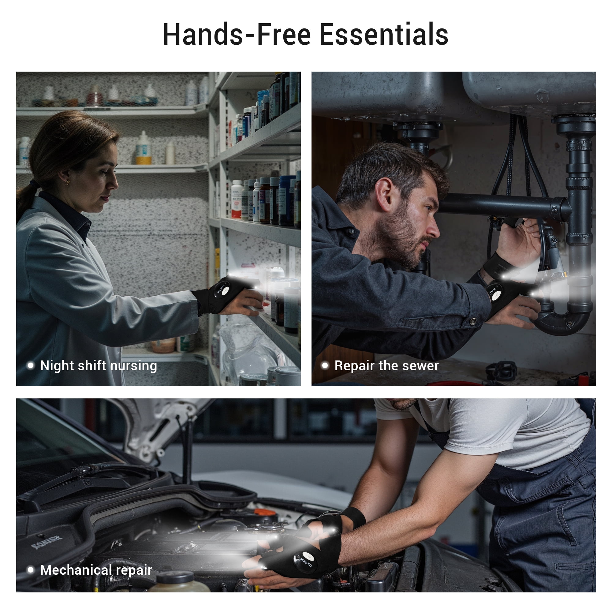 ThxToms LED Flashlight Gloves  Valentines Day Gifts for Him Men Husband  Cool Gadgets for Repairing Fishing Camping  1 Pair Black