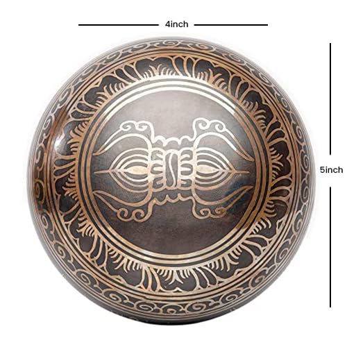 Tibetan Singing Bowl Set Authentic   Handmade in Nepal Sound & Meditation Bowl   Stress Relief Tool and Spiritual Decor for Yoga  Wellness Spaces & Relaxation by Himalayan Bazaar  Brown & Red