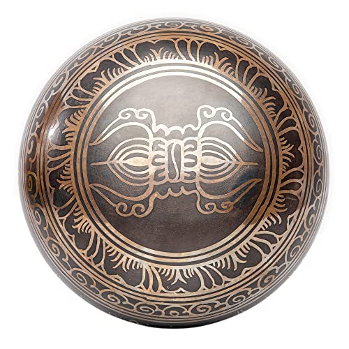 Tibetan Singing Bowl Set Authentic   Handmade in Nepal Sound & Meditation Bowl   Stress Relief Tool and Spiritual Decor for Yoga  Wellness Spaces & Relaxation by Himalayan Bazaar  Brown & Red