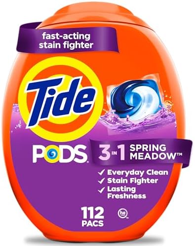 Tide PODS laundry detergent pacs  3 in 1 Stain Remover  Odor Fighter  Color Protector  112 Count  HE compatible  Spring Meadow Scent
