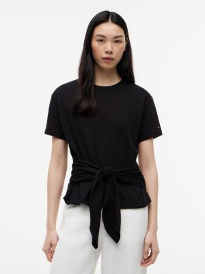 Talla S- Tie Front Slub Cotton T Shirt