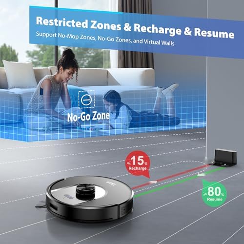 Tikom Robot Vacuum and Mop Combo  6000Pa Automatic Robotic Vacuum Cleaner  Smart Mapping  150 Min Max  Ideal for Pet Hair  Hardfloors  Carpets  Home L8000 Pro 