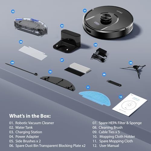 Tikom Robot Vacuum and Mop Combo  6000Pa Automatic Robotic Vacuum Cleaner  Smart Mapping  150 Min Max  Ideal for Pet Hair  Hardfloors  Carpets  Home L8000 Pro 