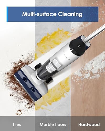 Tineco Floor ONE S5 Smart Cordless Wet Dry Vacuum Cleaner and Mop for Hard Floors  Digital Display  Long Run Time  Great for Sticky Messes and Pet Hair  Space Saving Design  Blue