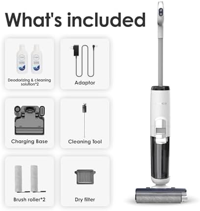 Tineco Floor ONE S5 Smart Cordless Wet Dry Vacuum Cleaner and Mop for Hard Floors  Digital Display  Long Run Time  Great for Sticky Messes and Pet Hair  Space Saving Design  Blue