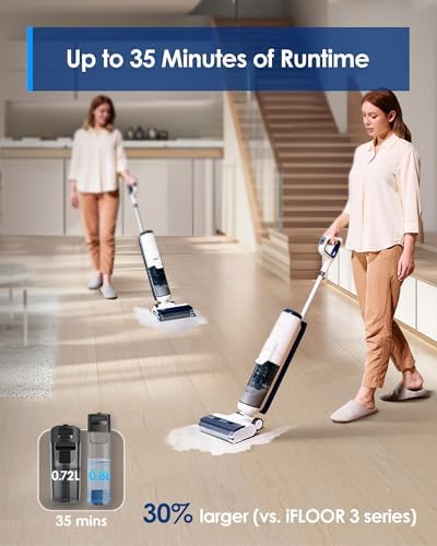 Tineco Floor ONE S5 Smart Cordless Wet Dry Vacuum Cleaner and Mop for Hard Floors  Digital Display  Long Run Time  Great for Sticky Messes and Pet Hair  Space Saving Design  Blue