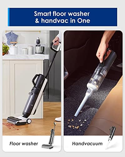 Tineco Floor ONE S5 Smart Cordless Wet Dry Vacuum Cleaner and Mop for Hard Floors  Digital Display  Long Run Time  Great for Sticky Messes and Pet Hair  Space Saving Design  Blue
