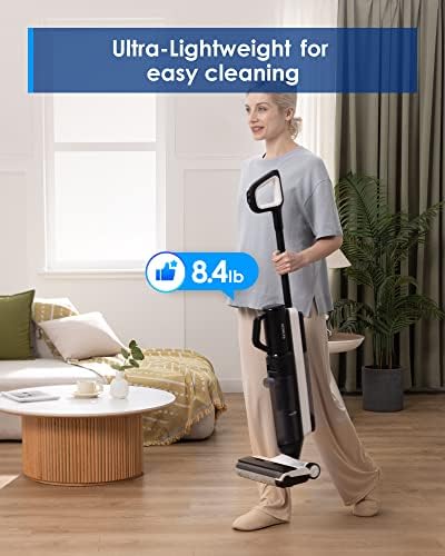 Tineco Floor ONE S5 Smart Cordless Wet Dry Vacuum Cleaner and Mop for Hard Floors  Digital Display  Long Run Time  Great for Sticky Messes and Pet Hair  Space Saving Design  Blue