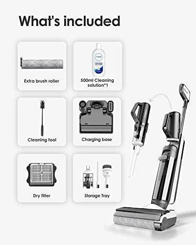 Tineco Floor ONE S5 Smart Cordless Wet Dry Vacuum Cleaner and Mop for Hard Floors  Digital Display  Long Run Time  Great for Sticky Messes and Pet Hair  Space Saving Design  Blue
