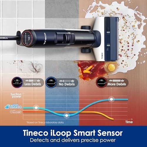 Tineco Floor ONE S5 Smart Cordless Wet Dry Vacuum Cleaner and Mop for Hard Floors  Digital Display  Long Run Time  Great for Sticky Messes and Pet Hair  Space Saving Design  Blue