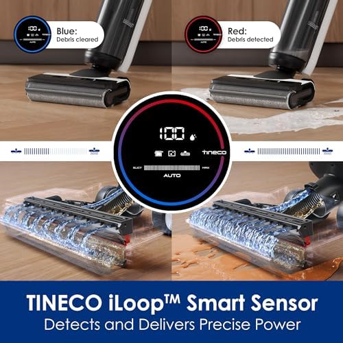 Tineco Floor ONE S5 Smart Cordless Wet Dry Vacuum Cleaner and Mop for Hard Floors  Digital Display  Long Run Time  Great for Sticky Messes and Pet Hair  Space Saving Design  Blue