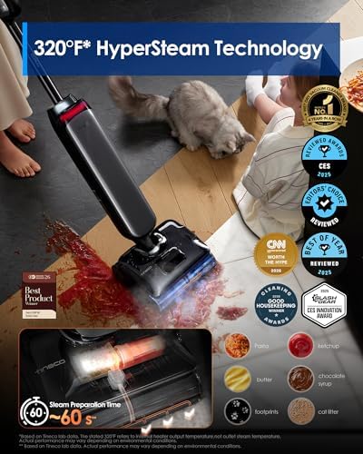 Tineco Floor One S9 Artist Steam Wet Dry Vacuum Cleaner  High Temp Steam Cleaning  22kPa Suction  360  SmoothDrive  Anti Tangle Design  185 F Flashdry  Long Runtime  180  Lay Flat