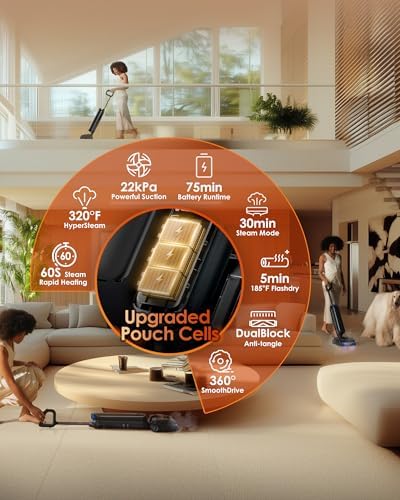 Tineco Floor One S9 Artist Steam Wet Dry Vacuum Cleaner  High Temp Steam Cleaning  22kPa Suction  360  SmoothDrive  Anti Tangle Design  185 F Flashdry  Long Runtime  180  Lay Flat