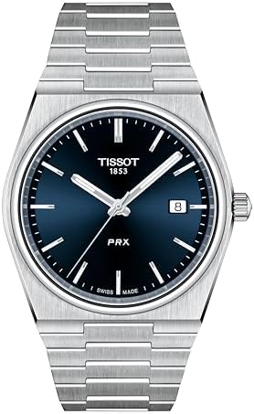 Reloj de vestir para hombre Tissot PRX con carcasa de acero inoxidable 316L, color gris, T1374101104100