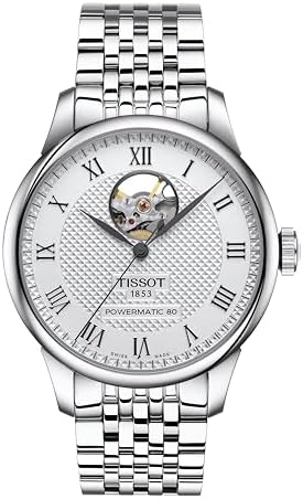 Tissot Mens Tissot Le Locle Powermatic 80 Open Heart 316L Stainless Steel case Automatic Watches  Grey  Stainless Steel  19  T0064071103302 