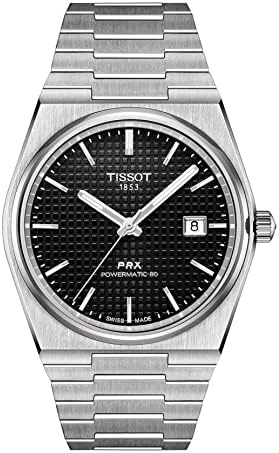 Tissot PRX Powermatic 80  Swiss Automatic Watch for Men  Stainless Steel Case  Black Dial   Model  T1374071105100 