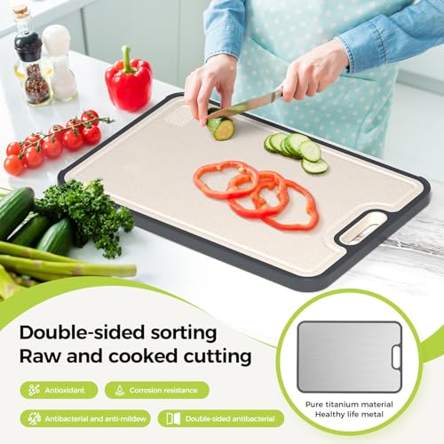 Titanium Cutting Board for Kitchen  Cutting Board Double Sided Food Grade  Pure Titanium and Wheat Straw PP  Easy to Clean Large Size 16  11 