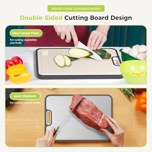 Titanium Cutting Board for Kitchen  Cutting Board Double Sided Food Grade  Pure Titanium and Wheat Straw PP  Easy to Clean Large Size 16  11 