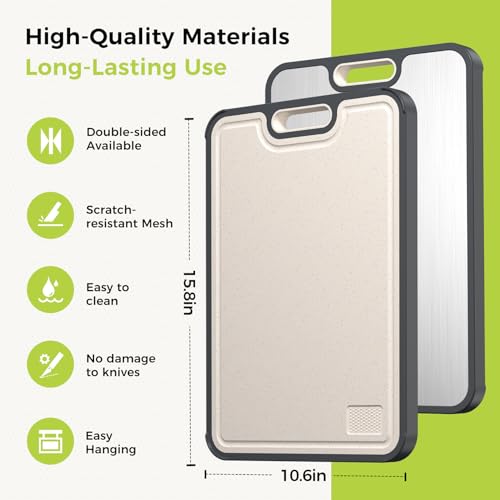 Titanium Cutting Board for Kitchen  Cutting Board Double Sided Food Grade  Pure Titanium and Wheat Straw PP  Easy to Clean Large Size 16  11 