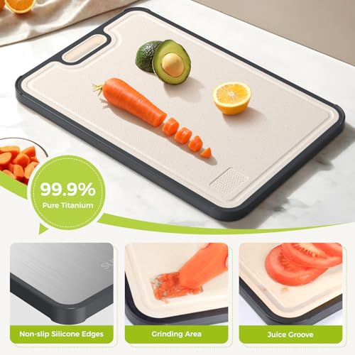 Titanium Cutting Board for Kitchen  Cutting Board Double Sided Food Grade  Pure Titanium and Wheat Straw PP  Easy to Clean Large Size 16  11 