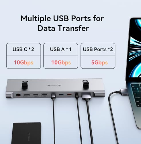 TobenONE MacBook Docking Station Dual 4K 60Hz Monitor  16 in 2 USB C Docking Station Stand with 2 5Gbps Ethernet 100W GaN Power Supply  2 HDMI&DP  5 USB Ports