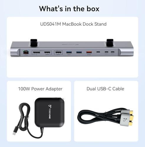 TobenONE MacBook Docking Station Dual 4K 60Hz Monitor  16 in 2 USB C Docking Station Stand with 2 5Gbps Ethernet 100W GaN Power Supply  2 HDMI&DP  5 USB Ports