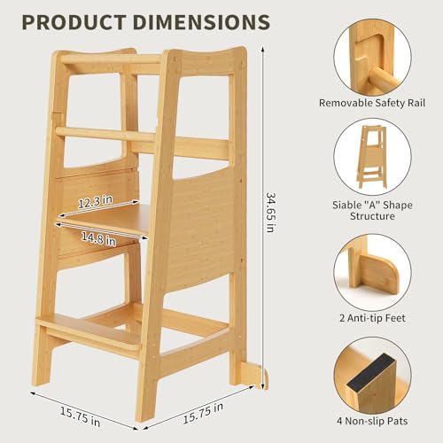 Toddler Standing Tower  Toddler Step Stool with Safety Rail  3 Heights Adjustable Learning Standing Stool  Wide Platform Design Step Stool  Stool for Kids