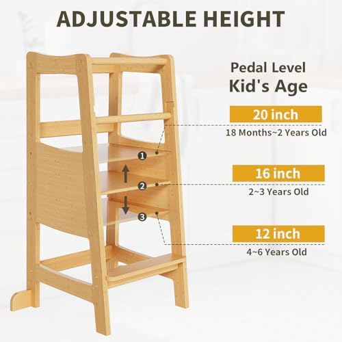 Toddler Standing Tower  Toddler Step Stool with Safety Rail  3 Heights Adjustable Learning Standing Stool  Wide Platform Design Step Stool  Stool for Kids