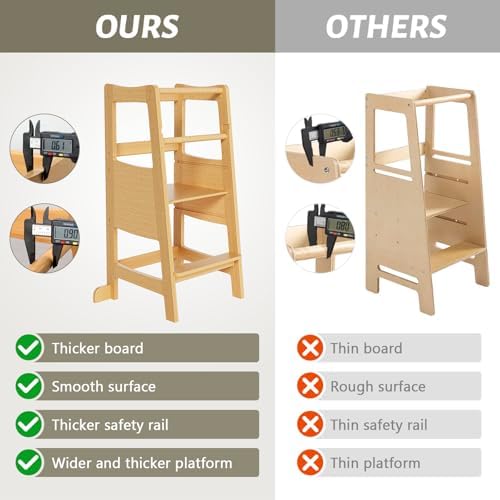 Toddler Standing Tower  Toddler Step Stool with Safety Rail  3 Heights Adjustable Learning Standing Stool  Wide Platform Design Step Stool  Stool for Kids