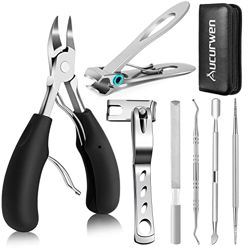Toenail Clippers for Seniors Thick Toenails  Aucurwen Heavy Duty Toe Nail Clippers Adult Thick Nails Long Handle  Large Toenail Clippers for Thick Nails 7Pcs