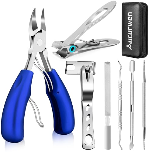 Toenail Clippers for Seniors Thick Toenails  Aucurwen Heavy Duty Toe Nail Clippers Adult Thick Nails Long Handle  Large Toenail Clippers for Thick Nails 7Pcs