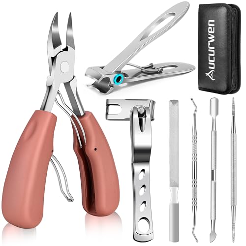 Toenail Clippers for Seniors Thick Toenails  Aucurwen Heavy Duty Toe Nail Clippers Adult Thick Nails Long Handle  Large Toenail Clippers for Thick Nails 7Pcs