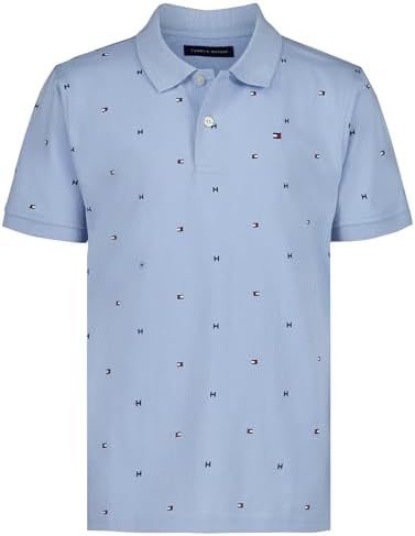 Tommy Hilfiger Boys Short Sleeve Fashion Polo Shirt  Button Closure  Soft & Comfortable