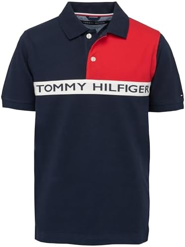Tommy Hilfiger Boys Short Sleeve Fashion Polo Shirt  Button Closure  Soft & Comfortable
