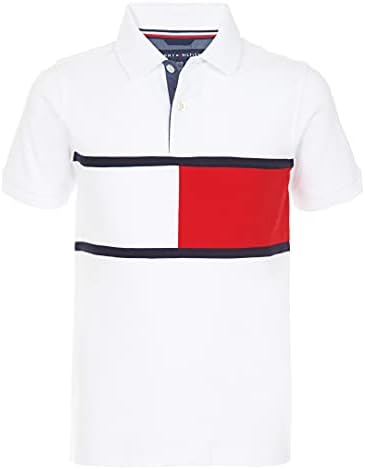 Tommy Hilfiger Boys Short Sleeve Fashion Polo Shirt  Button Closure  Soft & Comfortable