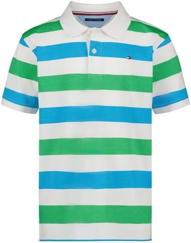 Tommy Hilfiger Boys Short Sleeve Fashion Polo Shirt  Button Closure  Soft & Comfortable