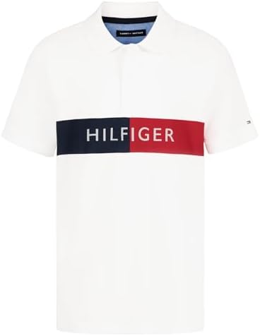 Tommy Hilfiger Boys Short Sleeve Fashion Polo Shirt  Button Closure  Soft & Comfortable