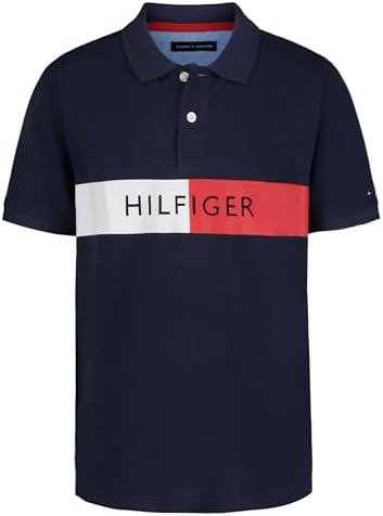 Tommy Hilfiger Boys Short Sleeve Fashion Polo Shirt  Button Closure  Soft & Comfortable