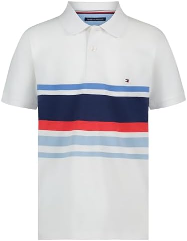 Tommy Hilfiger Boys Short Sleeve Fashion Polo Shirt  Button Closure  Soft & Comfortable