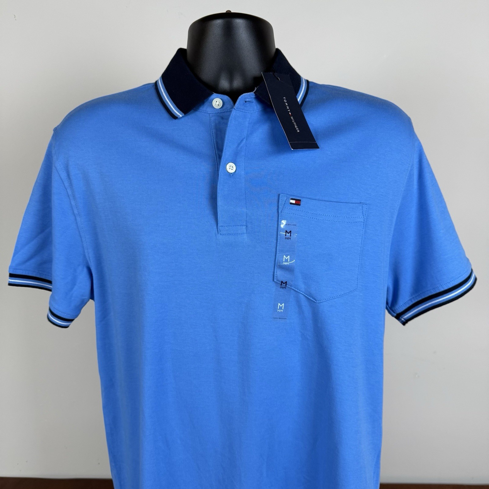 Tommy Hilfiger Men s Polo Shirt Size Medium Stretch Pocket Lt  Blue NWT 78JA741